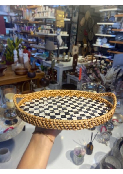 Damalı Oval 2'li Rattan Tepsi fiyatları
