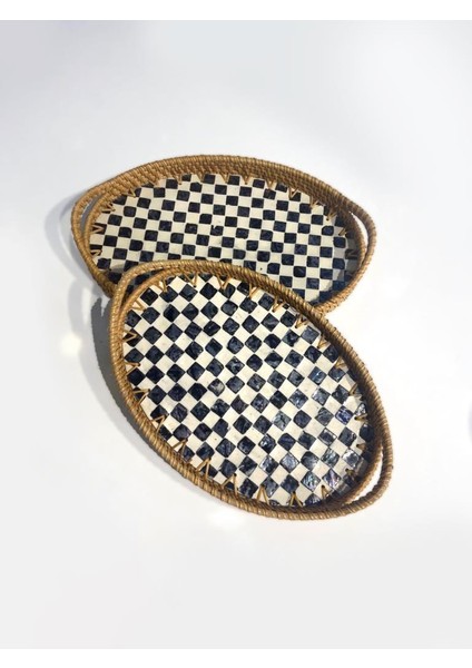Damalı Oval 2'li Rattan Tepsi modelleri