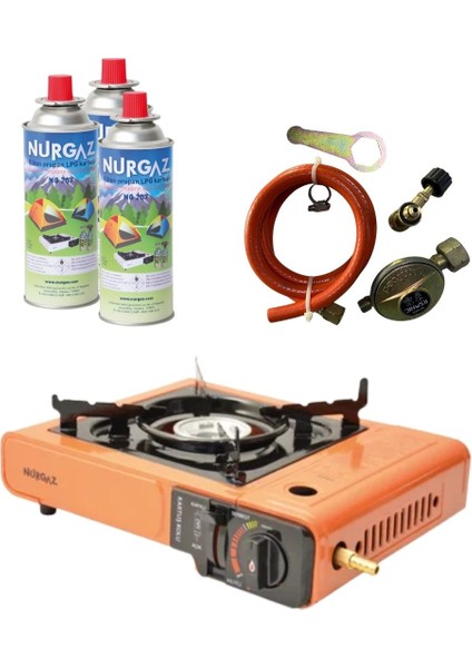 Tekli Portatif Ocak Tüp Girişli Turuncu+Dedantör SET+220GR 3 Adet