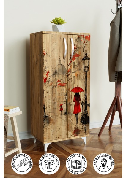 Red Dressed Women 3 Raflı Çok Amaçlı Dolap Mutfak Salon Banyo Ofis Salon Dolabı