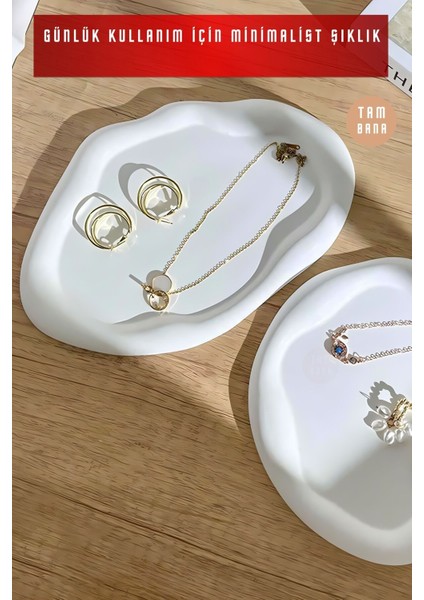 Beyaz Sunumluk Takı Tabağı Dekoratif Tepsi Obje Seti 2 Parça Model 1005