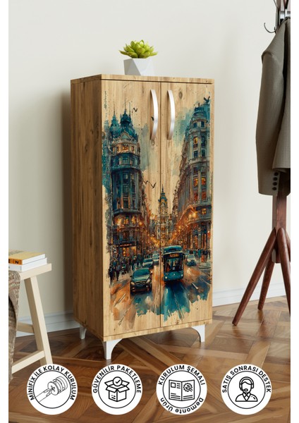 City Lights 3 Raflı Çok Amaçlı Dolap Mutfak Salon Banyo Ofis Salon Dolabı