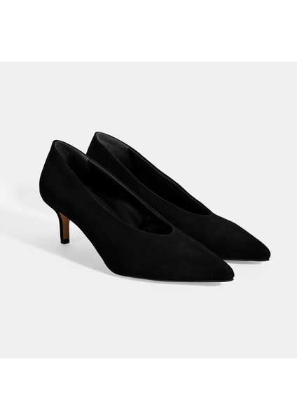 Kadın Siyah Klasik Süet Topuklu Ayakkabı