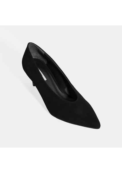 Kadın Siyah Klasik Süet Topuklu Ayakkabı indirimleri