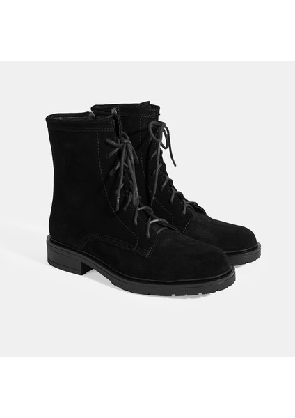 Kadın Siyah Bağcık Detaylı Süet Bot