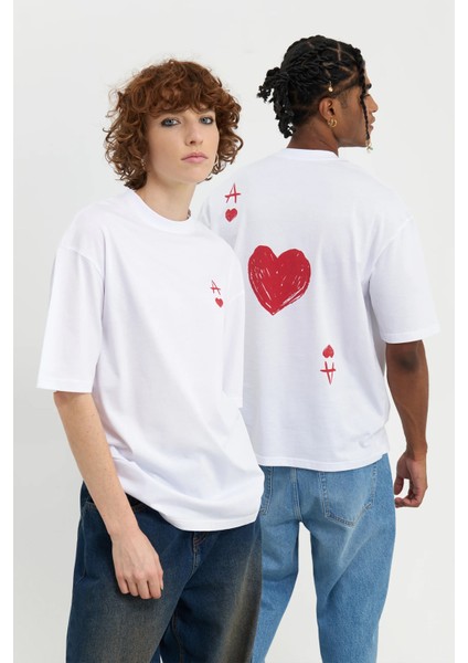Kadın Beyaz Oversize Tişört – %100 Pamuk – Güneş Sun Baskılı Rahat Kalıp
