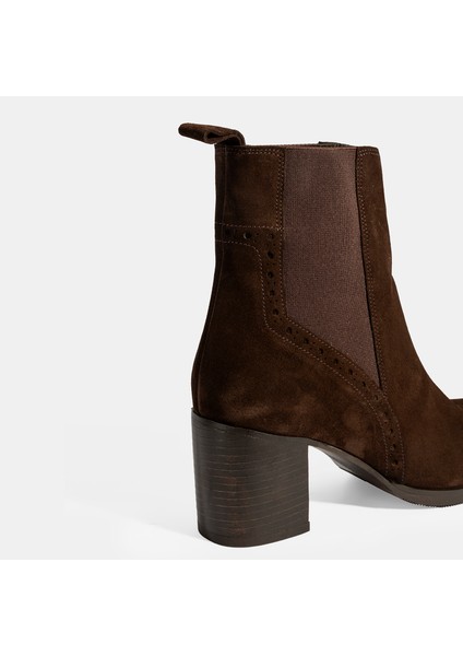 Kadın Kahve Lastikli Topuklu Süet Bot