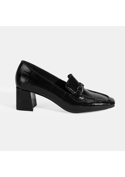 Kadın Siyah Kroko Baskılı Topuklu Rugan Loafer fiyatları
