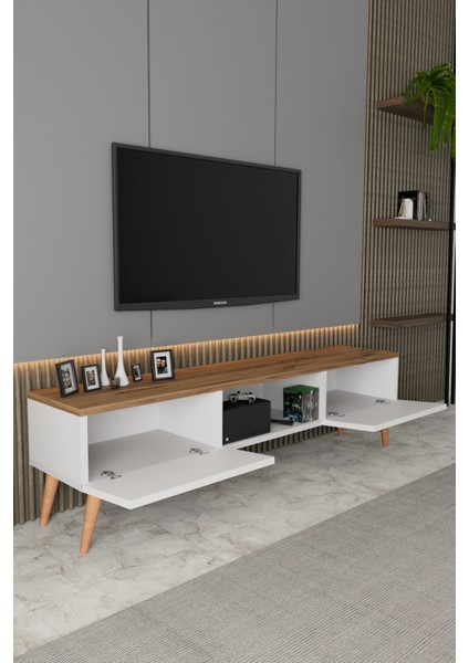 Siesta Modern Tv Ünitesi Atlantik Çam | Beyaz | 2 Kapaklı | 1 Raflı | Ahşap Ayaklı 150 cm fırsatları
