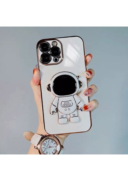 iPhone 13 Pro 6.1 Inç Elektrokaplama Çerçeveli Düşmeye Karşı Yumuşak Tpu Kılıf ve Astronot Ayaklığı (Yurt Dışından)