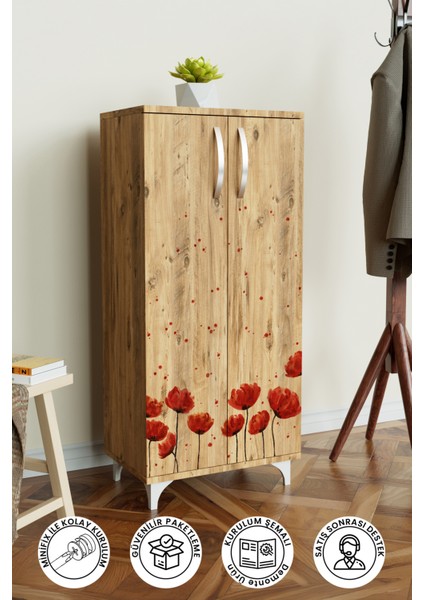 Red Anemone 3 Raflı Çok Amaçlı Dolap Mutfak Salon Banyo Ofis Salon Dolabı