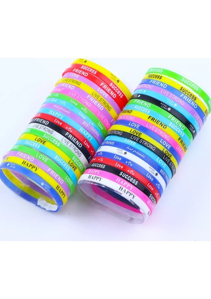 20/30/50/100PCS/LOT Moda Sporu Çok Renkli Aydınlık Silikon Bilezikler Erkekler Kadınlar Stil Kauçuk Bilek Bant Takı Hediyesi Metal Renk: Stil One/çapı: 50PIECES (Yurt Dışından)