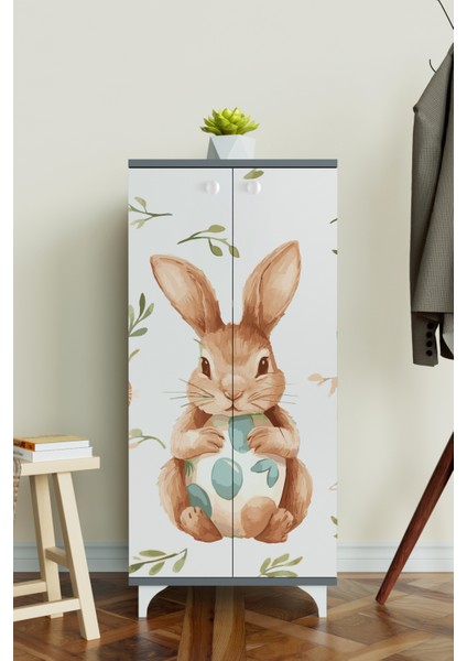 Pretty Rabit 3 Raflı Çocuk Odası Dolabı Çok Amaçlı Baskılı Oyuncak Dolabı modelleri