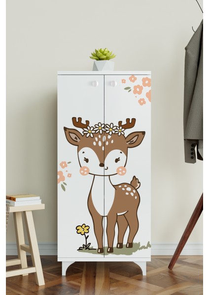 Little fawn 3 Raflı Çocuk Odası Dolabı Çok Amaçlı Baskılı Oyuncak Dolabı modelleri