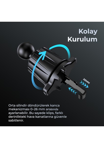 Kancalı Araç Içi Premium Telefon Tutucu - Araba Telefon Tutacağı Havalandırma Için