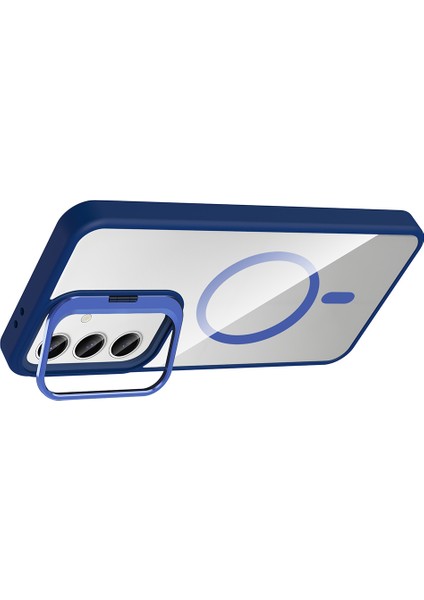 Galaxy S24 Kılıf Standlı ve Kamera Lens Hediyeli M-Safe Şarj Özellikli Scks Etro Kapak - Siyah