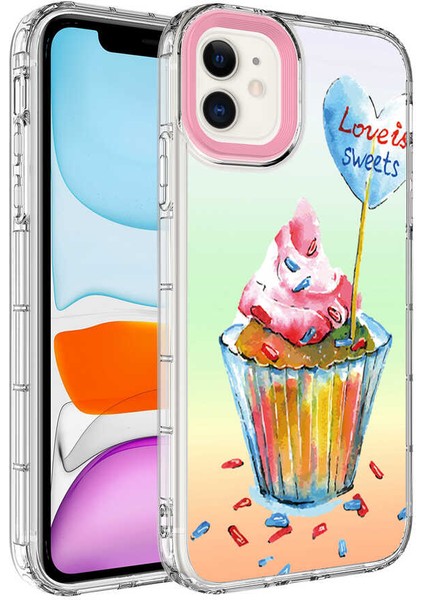 iPhone 12 Uyumlu Kamera Korumalı Renkli Desenli Sert Silikon Scks Korn KAPAK-NO15