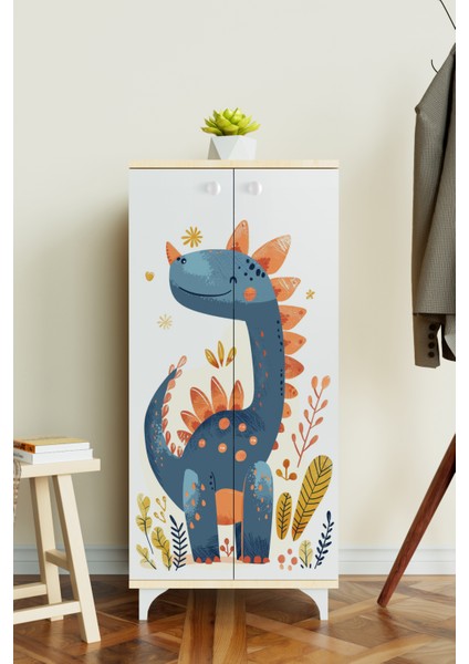 Minik Dino 3 Raflı Çocuk Odası Dolabı Çok Amaçlı Baskılı Oyuncak Dolabı fiyatları