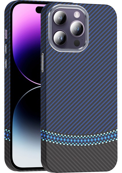 iPhone 14 Pro Max Kılıf Magsafe Şarj Özellikli Karbon Fiber Görünümlü Scks Gros Kapak - Siyah-Lacive