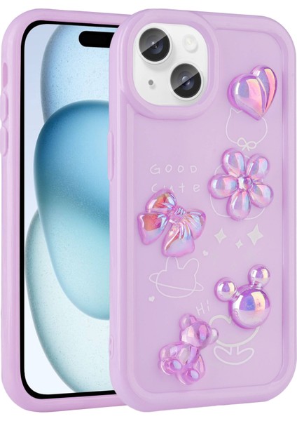 Apple iPhone 15 Plus Kılıf Kabartma Figürlü Parlak Scks Toys Silikon Kapak-Mor