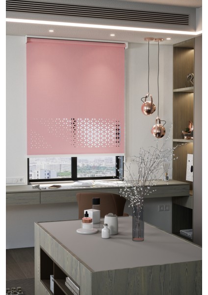 Lazer Kesim Mat Stor Perde, Lazer Kesimli Modern Serisi, M-1006 Gül Kurusu Renk