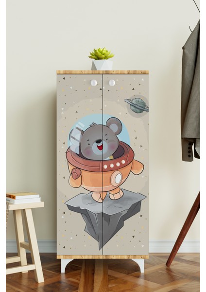 Little Astronaut 3 Raflı Çocuk Odası Dolabı Çok Amaçlı Baskılı Oyuncak Dolabı fiyatları