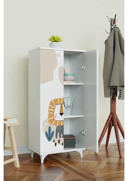 Jungle Animals 3 Raflı Çocuk Odası Dolabı Çok Amaçlı Baskılı Oyuncak Dolabı fiyatları