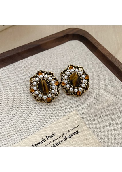 Yeni Bilezik Broş Küpe Gümüş Iğne Yağ Damlası Çiçekler Geometrik Küpe Fransız Retro Moda Mizaç Takı Broş Bilezik (Yurt Dışından)