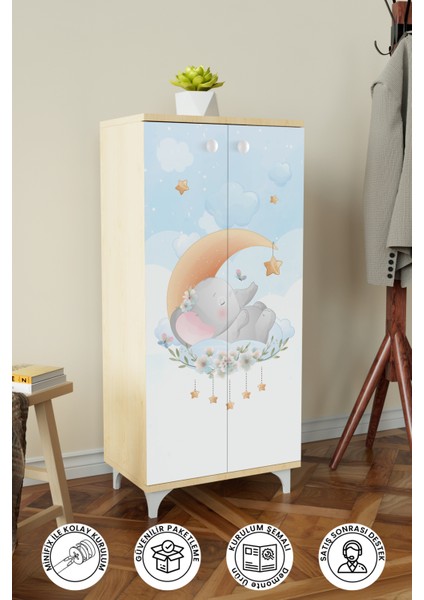 Minik Rüyacı 3 Raflı Çocuk Odası Dolabı Çok Amaçlı Baskılı Oyuncak Dolabı