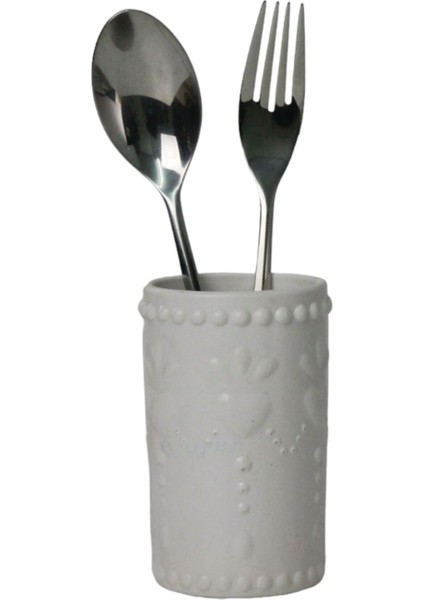 Tezgah Üstü Kaşıklık Dekoratif Dik Kaşıklık Silindir Kaşıklık Gümüş Eskitme Renk