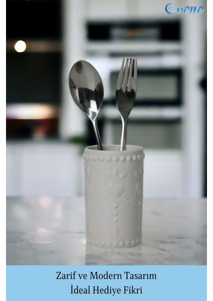 Tezgah Üstü Kaşıklık Dekoratif Dik Kaşıklık Silindir Kaşıklık Gümüş Eskitme Renk