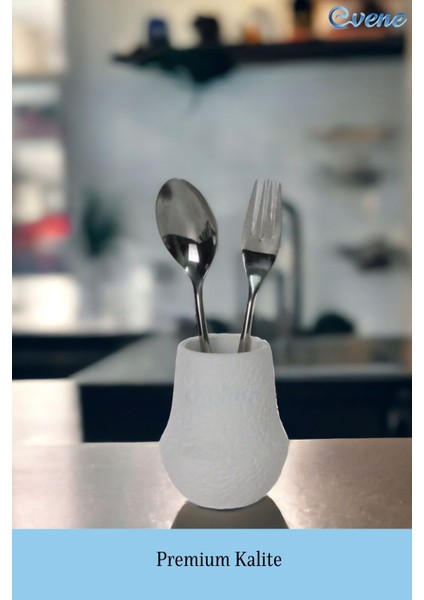 Tezgah Üstü Kaşıklık Dekoratif Dik Kaşıklık Silindir Kaşıklık Beyaz Renk