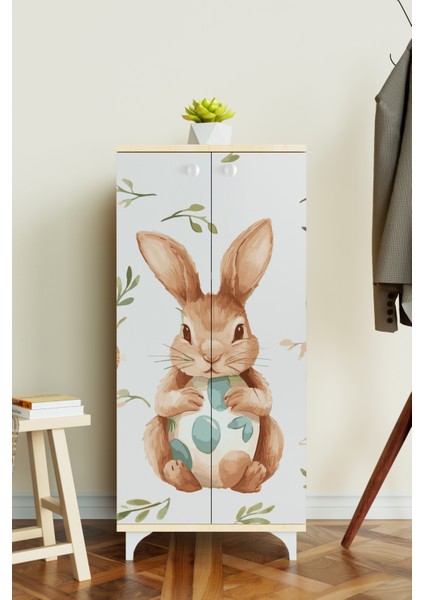 Pretty Rabit 3 Raflı Çocuk Odası Dolabı Çok Amaçlı Baskılı Oyuncak Dolabı modelleri
