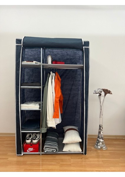 Tek Yandan Raflı Bez Dolap Lacivert | 7 Raflı, Çelik Iskeletli