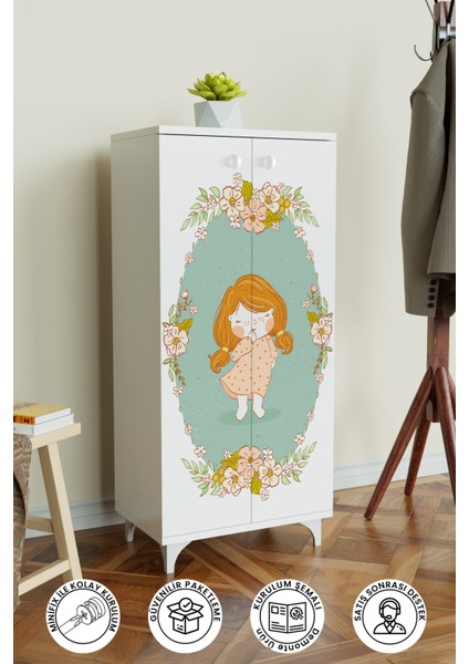 Adorable 3 Raflı Çocuk Odası Dolabı Çok Amaçlı Baskılı Oyuncak Dolabı