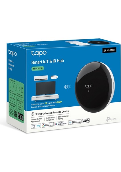 Tapo H110 | Akıllı Ir + Iot Hub | Kızılötesi Cihaz Kontrolü | 8000+ Marka Uyumu | Matter Sertifikalı | Sesli Komut | Otomasyon & Mobil Erişim fırsatları