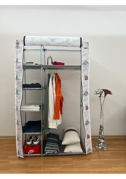 Tek Yandan Raflı Bez Dolap Istanbul Tema | 7 Raflı, Çelik Iskeletli