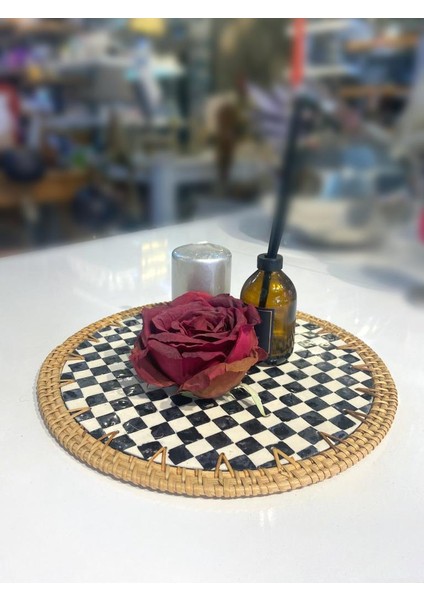 Damalı Rattan Supla/dekoratif Tepsi 30CM