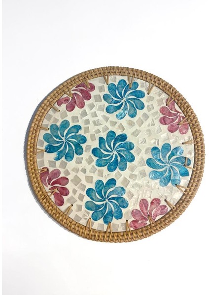 Mavi Çiçek Rattan Supla/dekoratif Tepsi 30CM fiyatları