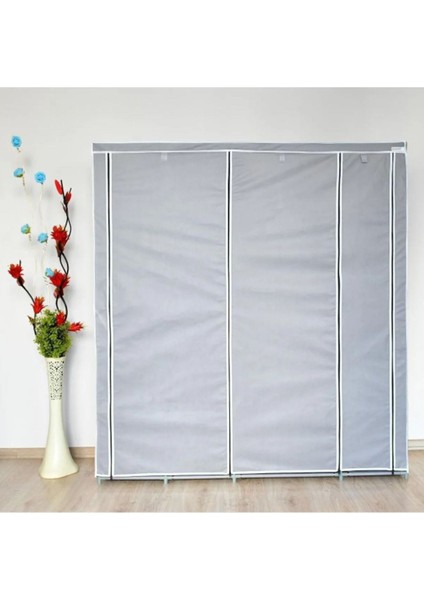 Plastik Profilli Ekstra Çift Yandan Raflı Bez Dolap - Gri | 17 Raflı, 60CM Askılık, Mega Boy fiyatları