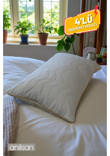 4'lü Biyeli Kapitone Deluxe Pamuklu Fermuarlı Yastık Koruyucu Kılıf 50X70 cm