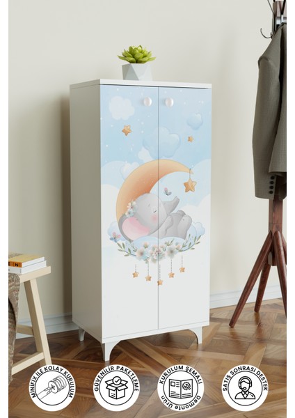 Minik Rüyacı 3 Raflı Çocuk Odası Dolabı Çok Amaçlı Baskılı Oyuncak Dolabı