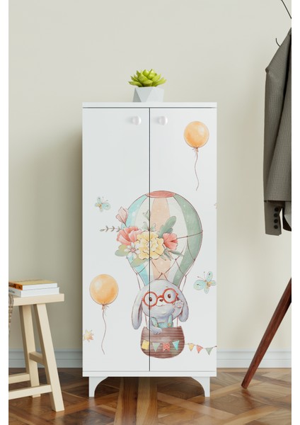 Sky Journey 3 Raflı Çocuk Odası Dolabı Çok Amaçlı Baskılı Oyuncak Dolabı modelleri