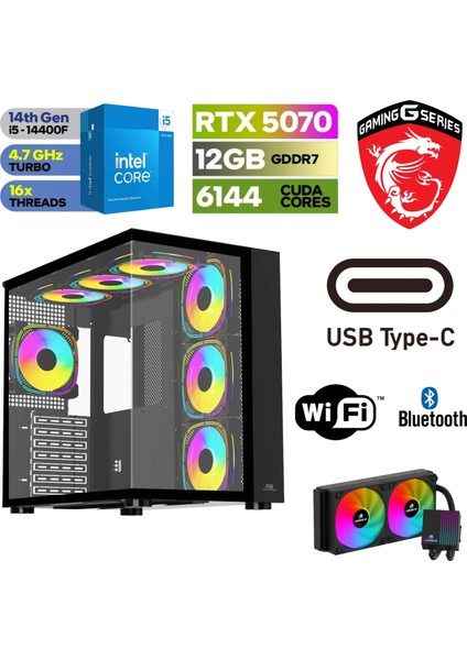 Msı-Şafak-Gaming Pc-Rtx 5070 12GB– Intel I5 14400F– B760MSİ-32GB-64GB Ddr5 Ram-1tb M.2 Ssd-Sıvı Sogutmalı - Windows 11 Pro Masaüstü Bilgisayar