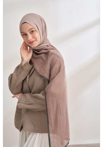 Müslin Degrade Biyeli Şal - Vizon - Taş