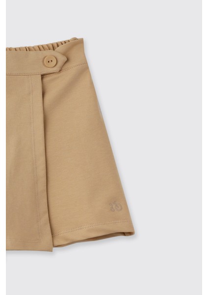 Kız Çocuk Cep Detaylı Beli Yarım Lastikli Bej Şort Etek fiyatları