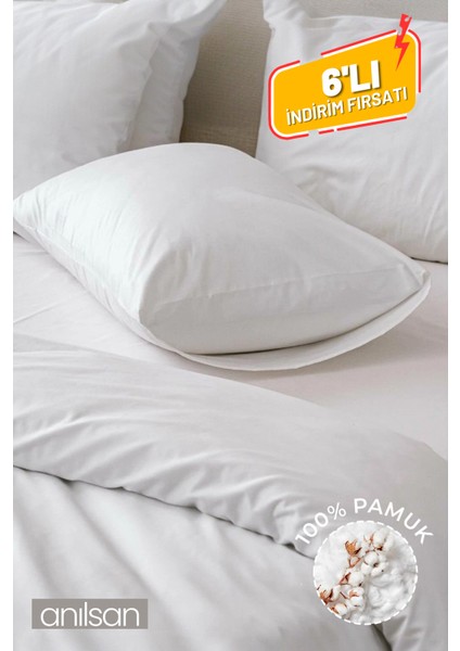 6'lı Beyaz Yastık Kılıfı – 50X70 Cm, %100 Pamuk, 83TEL