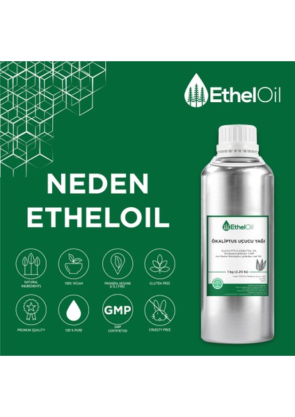 Ökaliptus Uçucu Yağı - Etheloil - 1 kg - %100 Saf ve Doğal Uçucu Yağ -Üretici Firma, Yüksek Kalite, Toptan Satış - Eucalyptus Essential Oil - Eucalyptus Globulus Labill. indirimleri