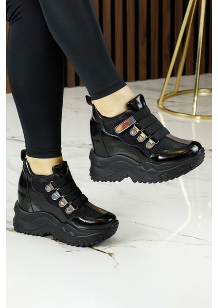 Alexandria Siyah Simli Gizli Dolgu Topuklu Cırt Bantlı Günlük Ayakkabı