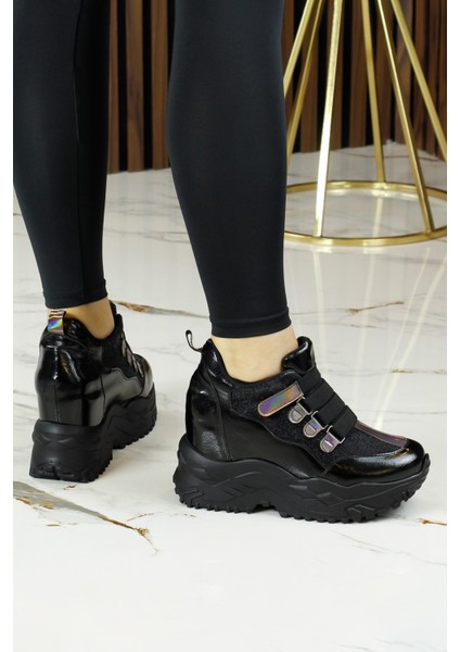 Alexandria Siyah Simli Gizli Dolgu Topuklu Cırt Bantlı Günlük Ayakkabı indirimleri